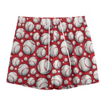 Red Baseball Pattern Print Mesh Shorts