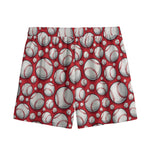 Red Baseball Pattern Print Mesh Shorts
