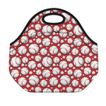 Red Baseball Pattern Print Neoprene Lunch Bag