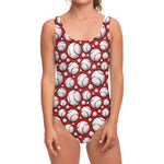 Red Baseball Pattern Print One Piece Swimsuit