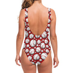 Red Baseball Pattern Print One Piece Swimsuit