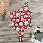 Red Baseball Pattern Print One Shoulder Bodysuit