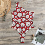 Red Baseball Pattern Print One Shoulder Bodysuit