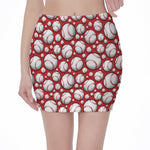 Red Baseball Pattern Print Pencil Mini Skirt
