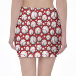 Red Baseball Pattern Print Pencil Mini Skirt