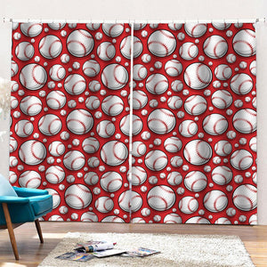 Red Baseball Pattern Print Pencil Pleat Curtains