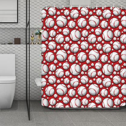 Red Baseball Pattern Print Polyester Shower Curtain