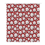 Red Baseball Pattern Print Polyester Shower Curtain