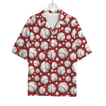 Red Baseball Pattern Print Rayon Hawaiian Shirt