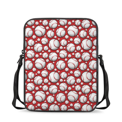 Red Baseball Pattern Print Rectangular Crossbody Bag