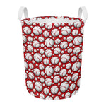 Red Baseball Pattern Print Round Laundry Basket