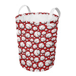 Red Baseball Pattern Print Round Laundry Basket