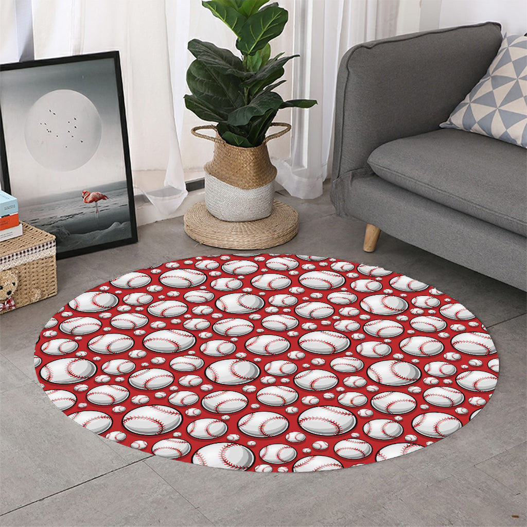Red Baseball Pattern Print Round Rug