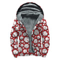 Red Baseball Pattern Print Sherpa Lined Zip Up Hoodie