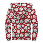 Red Baseball Pattern Print Sherpa Lined Zip Up Hoodie