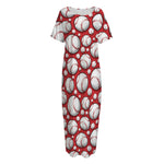 Red Baseball Pattern Print Short Sleeve Long Nightdress