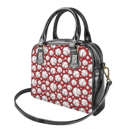 Red Baseball Pattern Print Shoulder Handbag