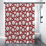 Red Baseball Pattern Print Shower Curtain