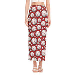 Red Baseball Pattern Print Side Slit Maxi Skirt
