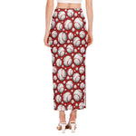 Red Baseball Pattern Print Side Slit Maxi Skirt
