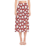 Red Baseball Pattern Print Side Slit Midi Skirt