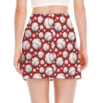 Red Baseball Pattern Print Side Slit Mini Skirt