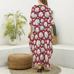 Red Baseball Pattern Print Silk V-Neck Kaftan Dress