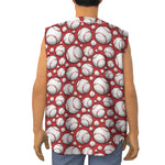 Red Baseball Pattern Print Sleeveless Baseball Jersey