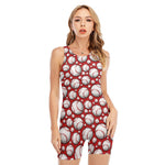 Red Baseball Pattern Print Sleeveless One Piece Swimsuit