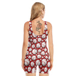 Red Baseball Pattern Print Sleeveless One Piece Swimsuit