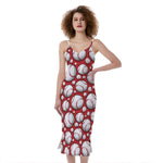 Red Baseball Pattern Print Slim Fit Midi Cami Dress
