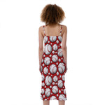 Red Baseball Pattern Print Slim Fit Midi Cami Dress