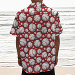 Red Baseball Pattern Print Textured Short Sleeve Shirt