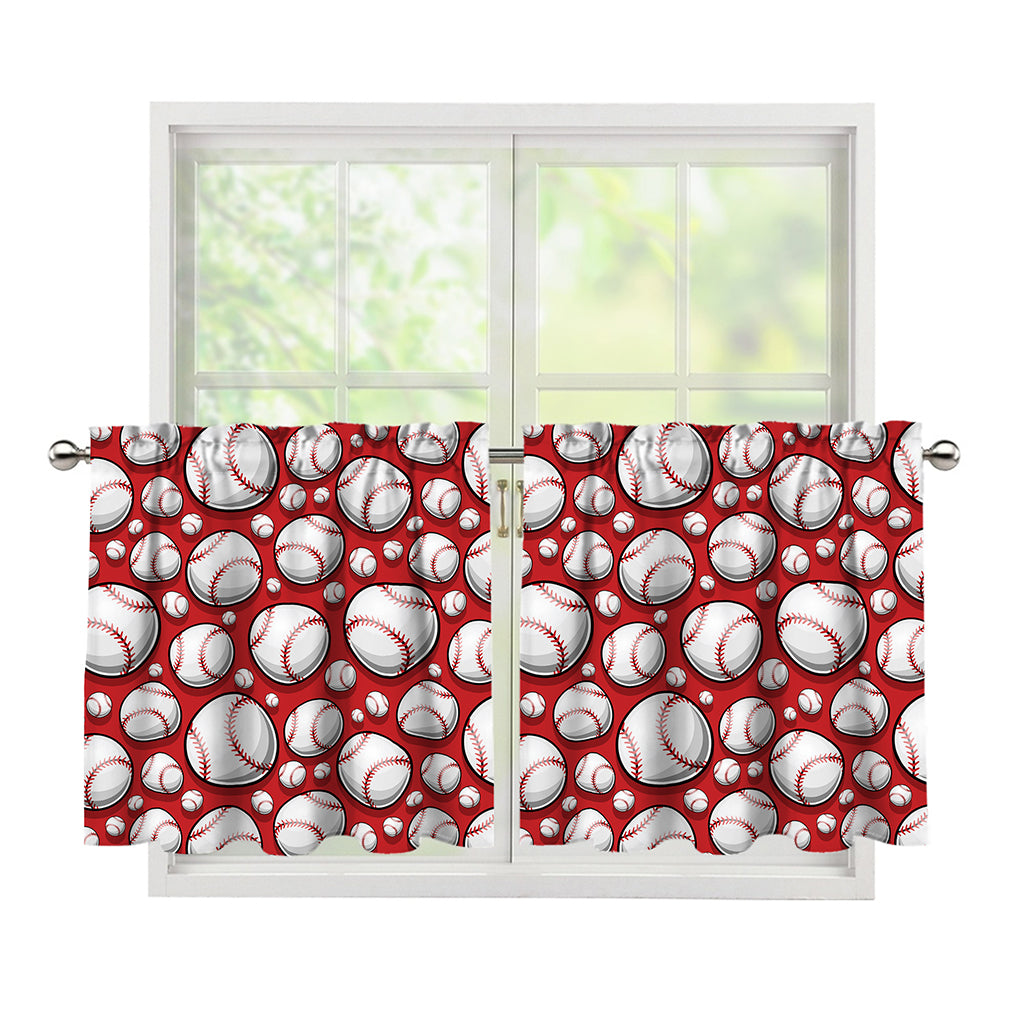 Red Baseball Pattern Print Tier Curtains