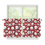 Red Baseball Pattern Print Tier Curtains