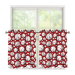 Red Baseball Pattern Print Tier Curtains
