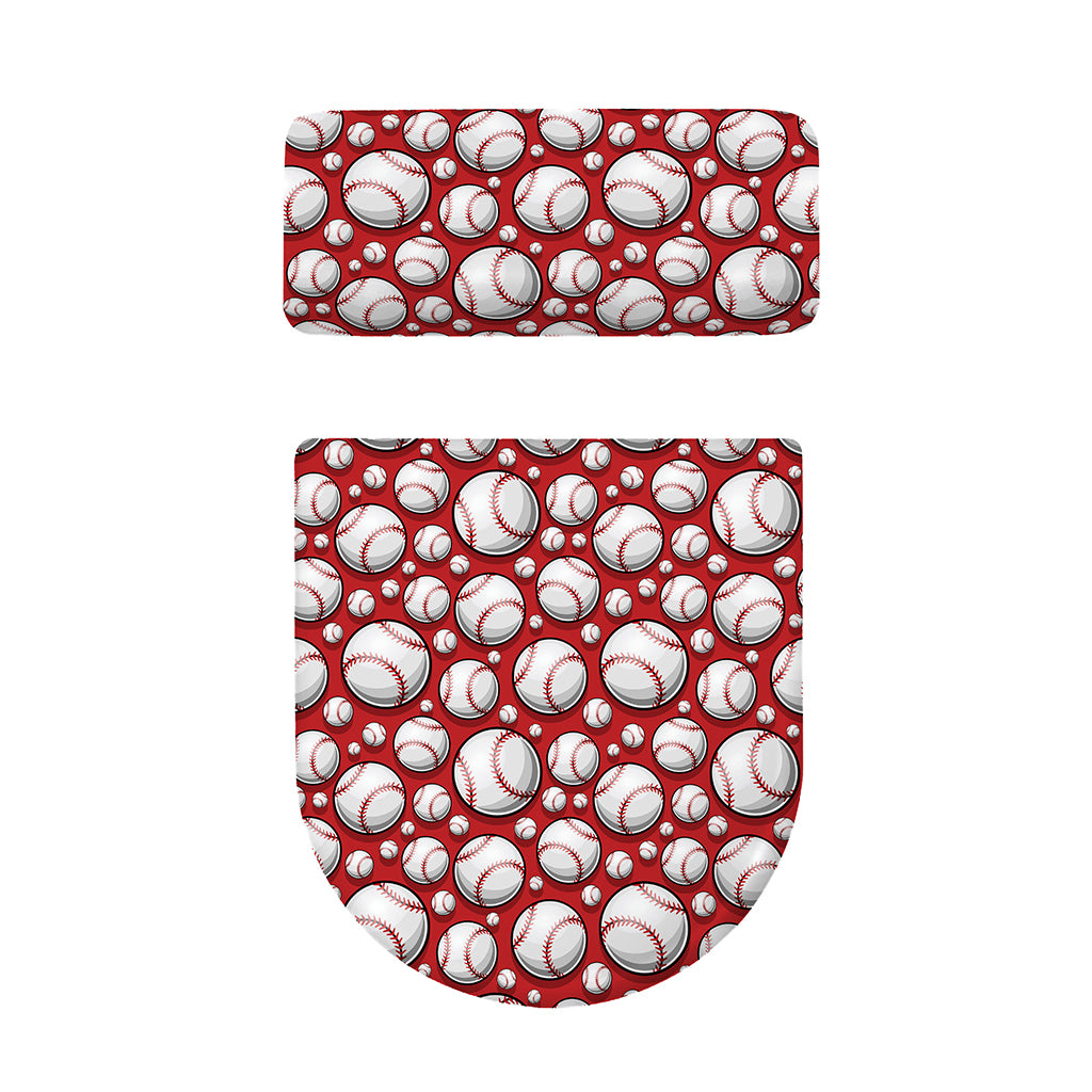Red Baseball Pattern Print Toilet Lid And Tank Cover Set