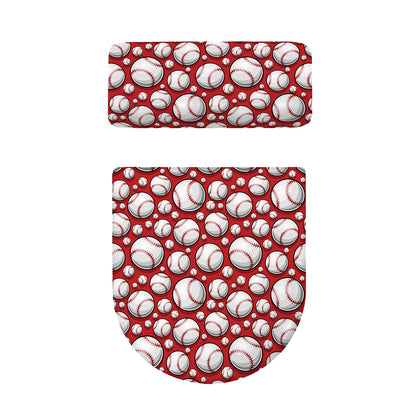 Red Baseball Pattern Print Toilet Lid And Tank Cover Set