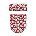 Red Baseball Pattern Print Toilet Lid And Tank Cover Set