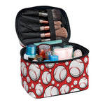 Red Baseball Pattern Print Travel Makeup Bag