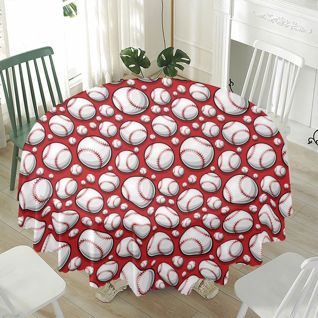 Red Baseball Pattern Print Waterproof Round Tablecloth