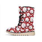 Red Baseball Pattern Print Winter Boots