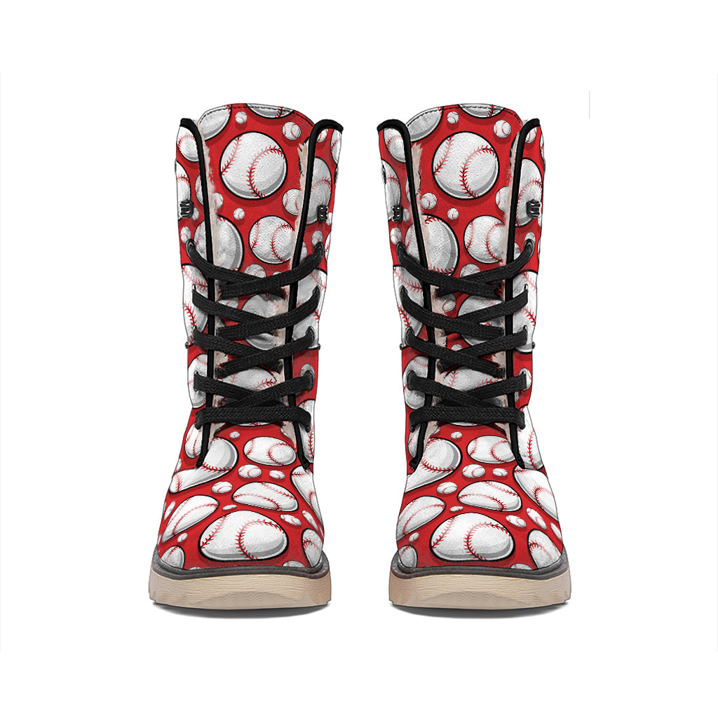 Red Baseball Pattern Print Winter Boots