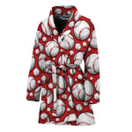 Red Baseball Pattern Print Women's Bathrobe