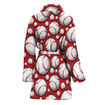 Red Baseball Pattern Print Women's Bathrobe