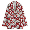 Red Baseball Pattern Print Women's Blazer