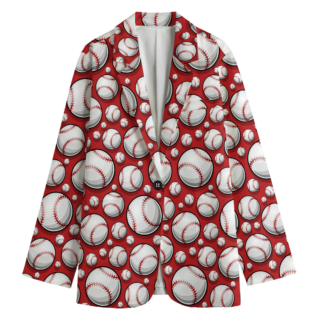 Red Baseball Pattern Print Women's Blazer