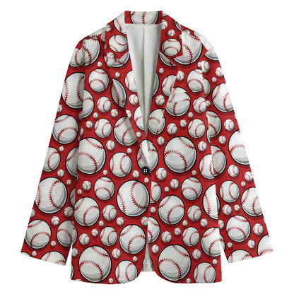Red Baseball Pattern Print Women's Blazer