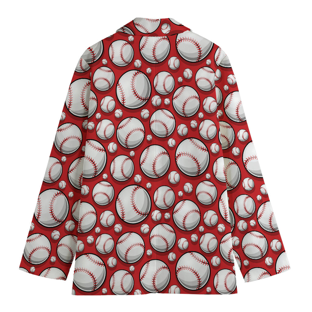 Red Baseball Pattern Print Women's Blazer