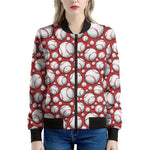 Red Baseball Pattern Print Women's Bomber Jacket